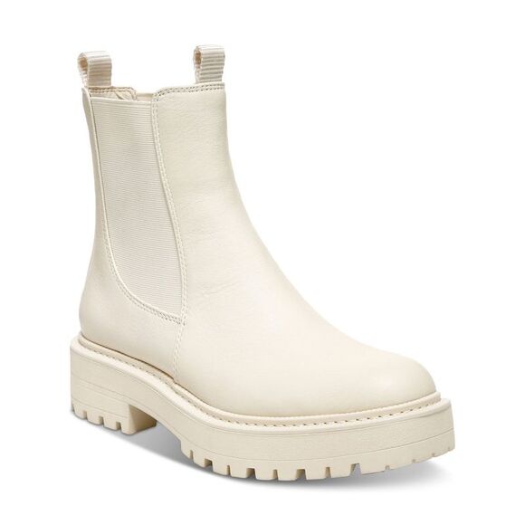 SAM EDELMAN Womens Ivory Laguna Round Toe Block Heel Leather Booties 7.5 W